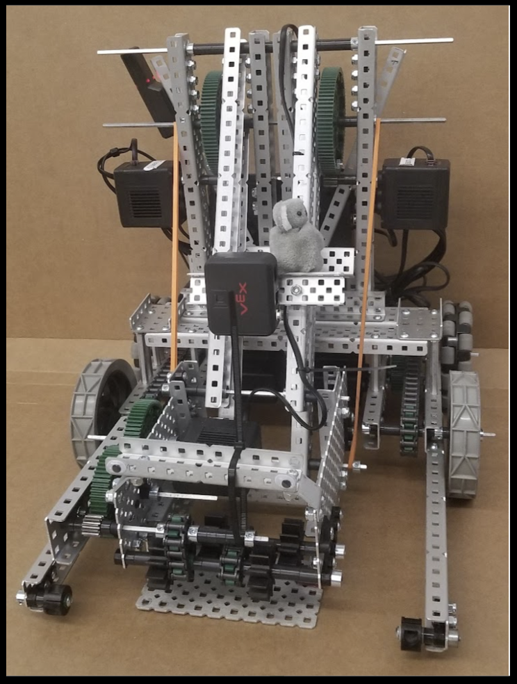 Image of a robot with a four-bar mechanism and intake rollers